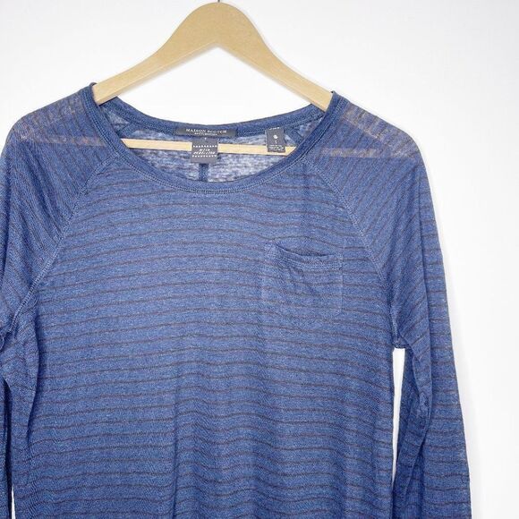 MAISON SCOTCH SCOTCH & SODA Linen Stripe Long Sleeve Blue Black Top Size…  - Picture 2 of 8